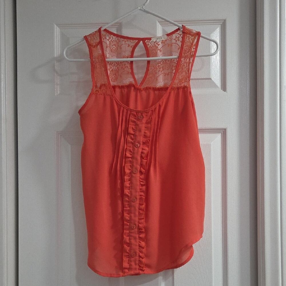 Mine Peach Button-Front Lace Blouse